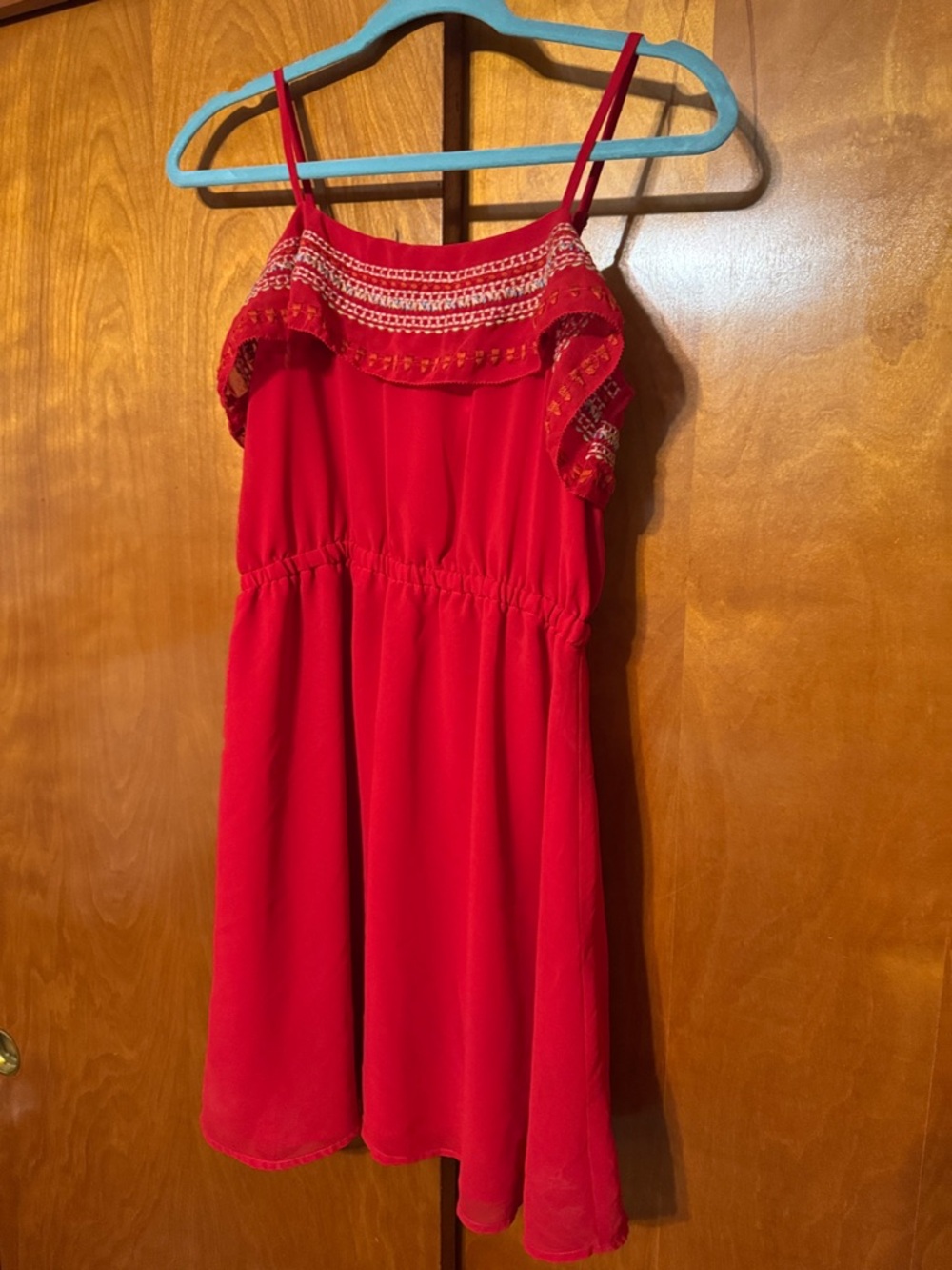Red Ruffle-Trim Spaghetti Strap Mini Dress